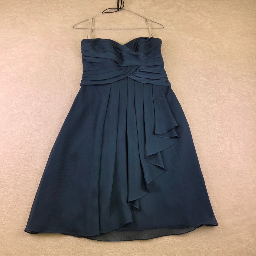 Davids Bridal Navy Blue Chiffon Strapless Pleated Cocktail Dress Sweetheart